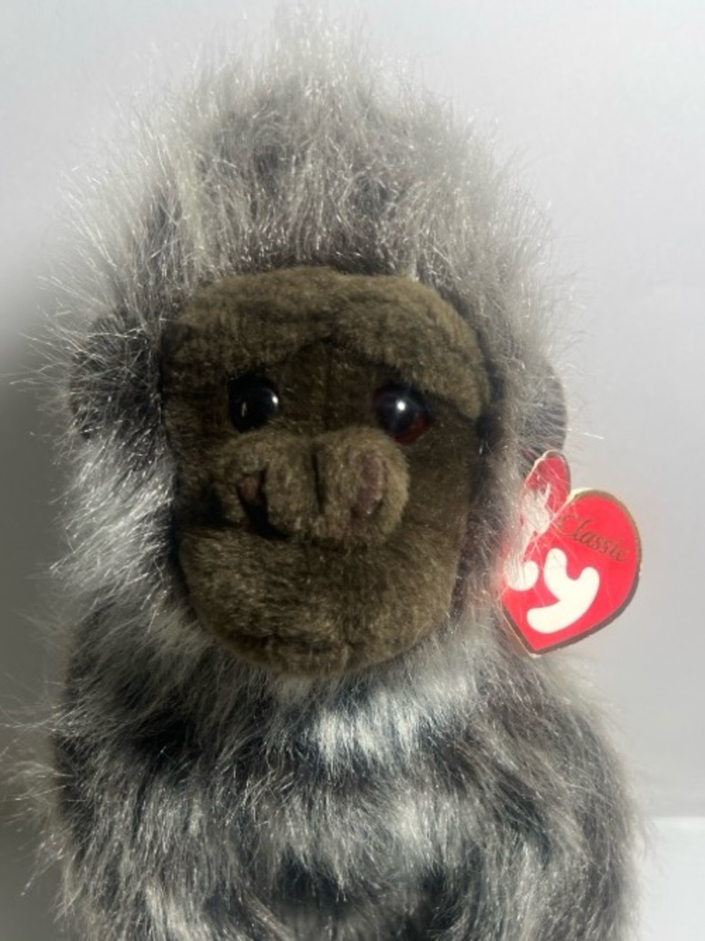 TY Classic Large Rumbles Gorilla Plush Vintage 2002 Stuffed Animal Gray w/ Heart